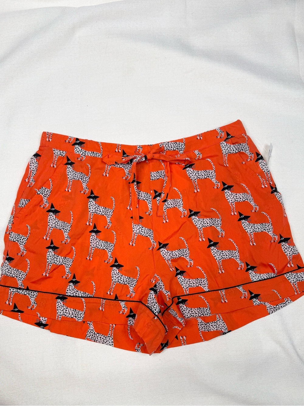 Bouffants & Broken Hearts Sleep Shorts Size M Orange Dog Print Witch Hat Lounge